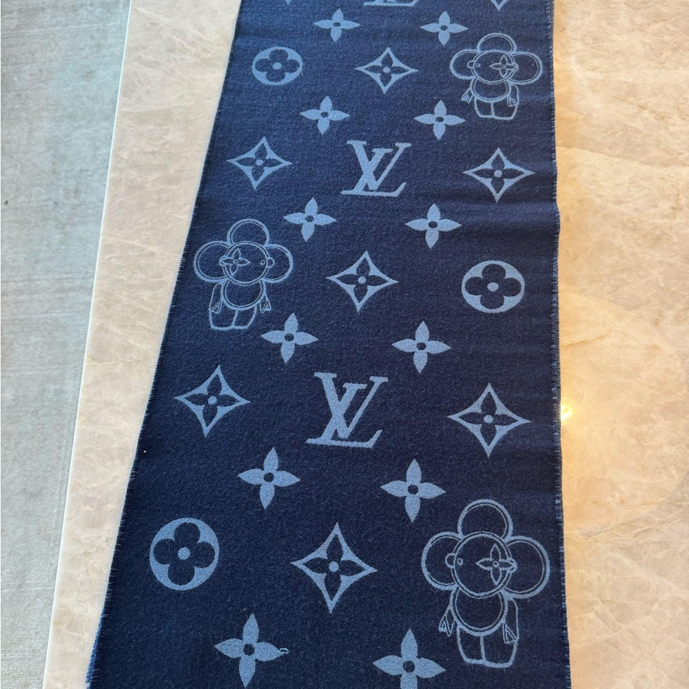 Louis Vuitton Unisex Monogram Vivienne Scarf - Navy Blue. Like new!